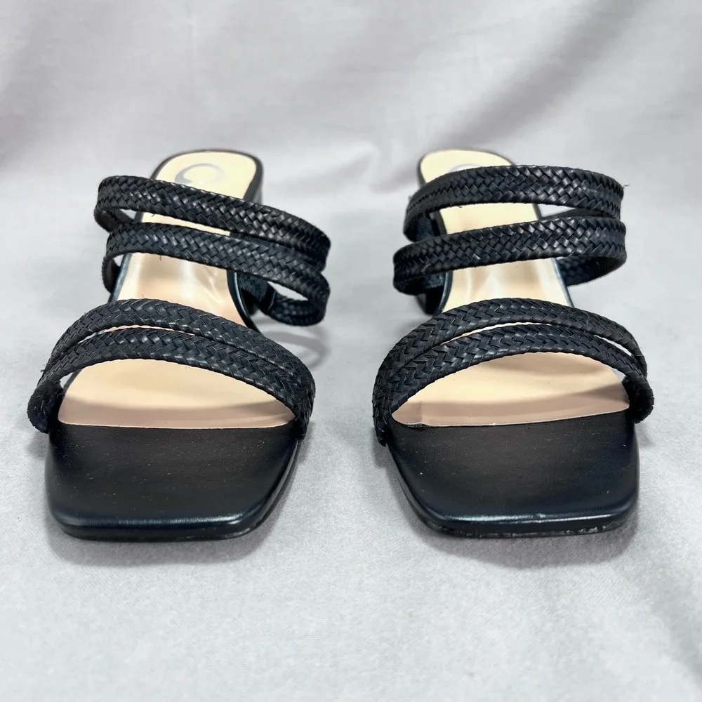 Journee Collection Natia Black Sandals Block Heel Braided Straps Slip On Size 11